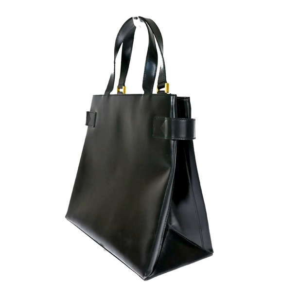 GUCCI Logo Tote Hand Bag  Leather Black Gold Made In Italy Vintage 💕💕 - Picture 4 of 12